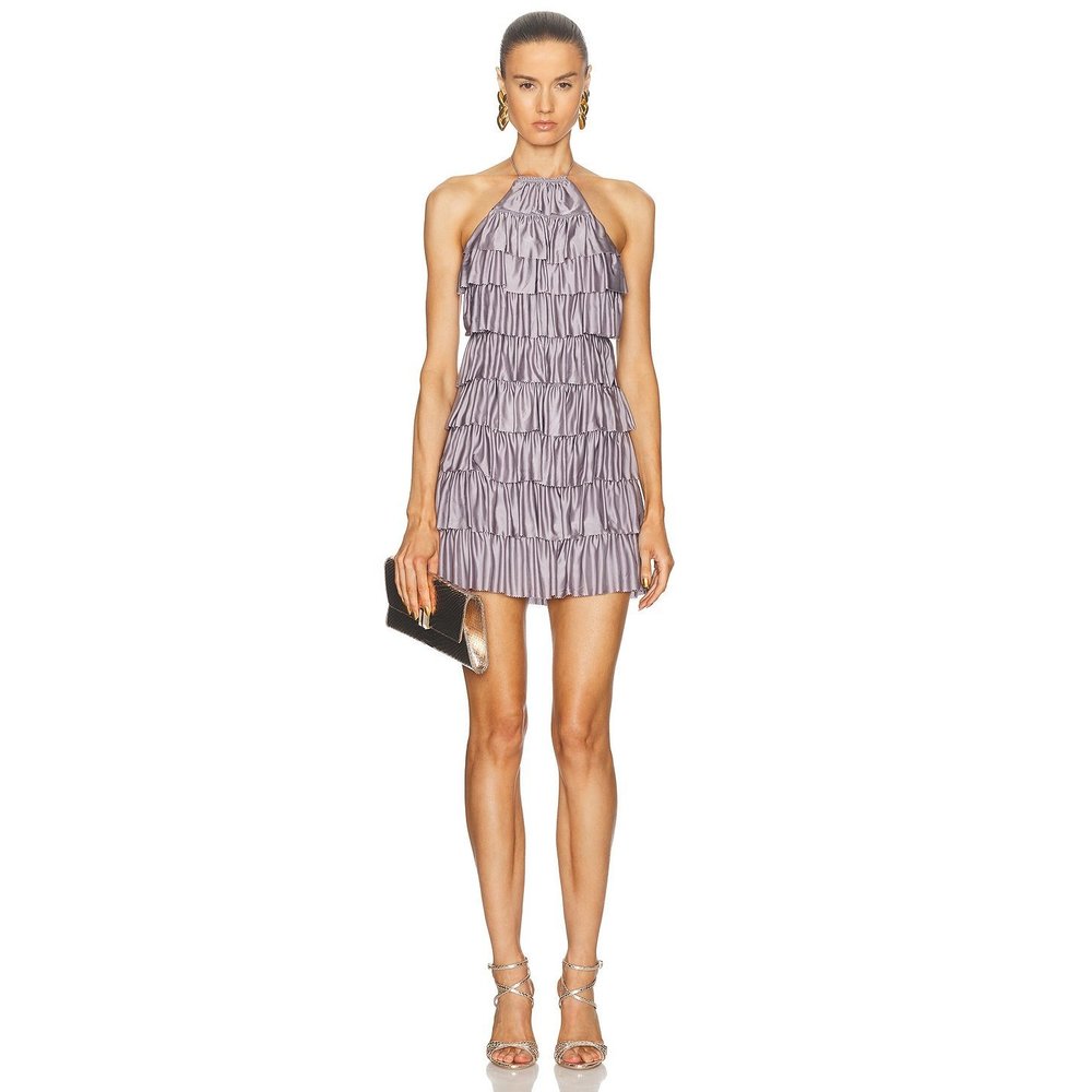 NEW TOM FORD Halterneck Ruffled Cocktail Dress in Mauve purple backless mini 6 - Picture 9 of 10